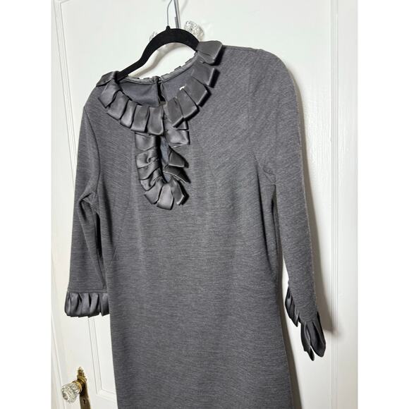 Milly Y2K Gray Wool Silk Ruffle Career Work Business Short Sheath Dress LG - Picture 3 of 8